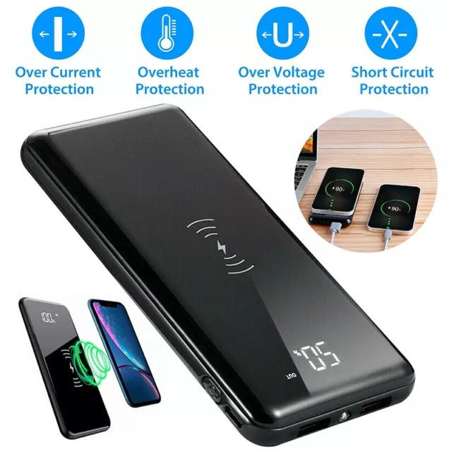 20000mAh Wireless Fast Charging Dual USB Bank Power Battery Charger For iPhone