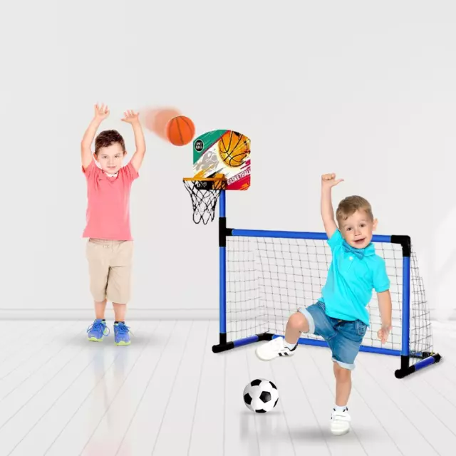 2in1 Basketball Hoop Footbal Goal Stand Kids Sports Soccer Portable Fun Game