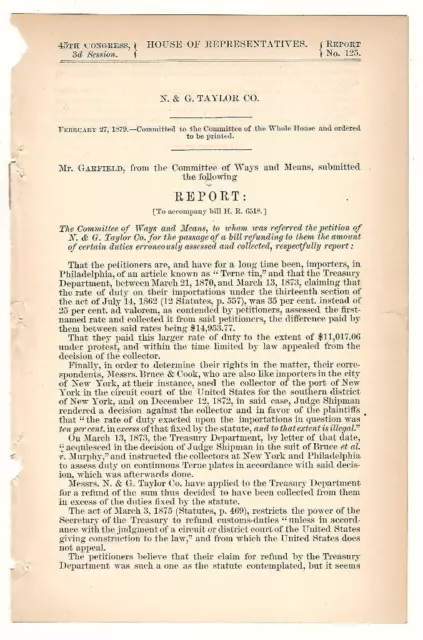 Committee of Ways and Means Re: N. & G. Taylor Co. Relief for Excess Duty