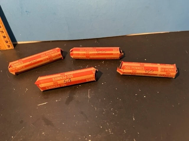 LOT Lincoln Wheat Cent Pennies 4 Rolls 200 Coins 1950s Circulated Penny Roll