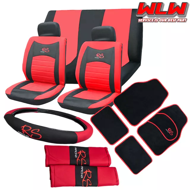 FOR Fiat 500 15pc Red RS Car Seat Covers Protectors Full Set Washable Pet