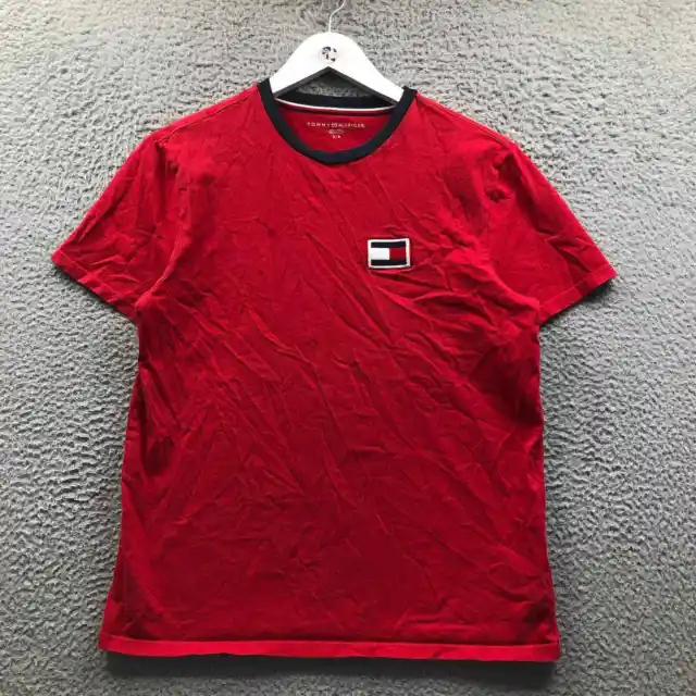 Tommy Hilfiger T-Shirt Men's Small S Short Sleeve Crew Neck Embroidered Logo Red