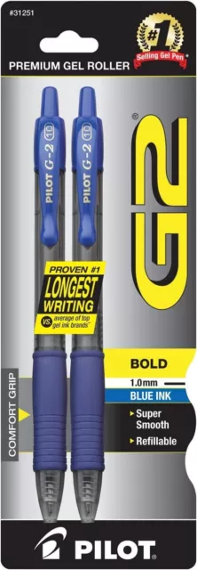 Pilot G2 Retractable Premium Gel Ink Roller Ball Pens Bold Point 1 Pack of 2 Pen