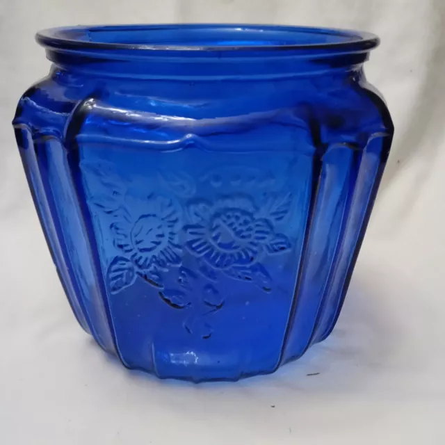 Vintage Floral Cobalt Blue Glass Miniature Biscuit Jar (No Lid)