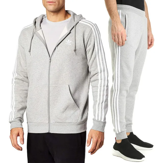 Adidas Originals 3 Stripes Mens Tracksuit Full Zip Sports Sweat Hoodie Jogger