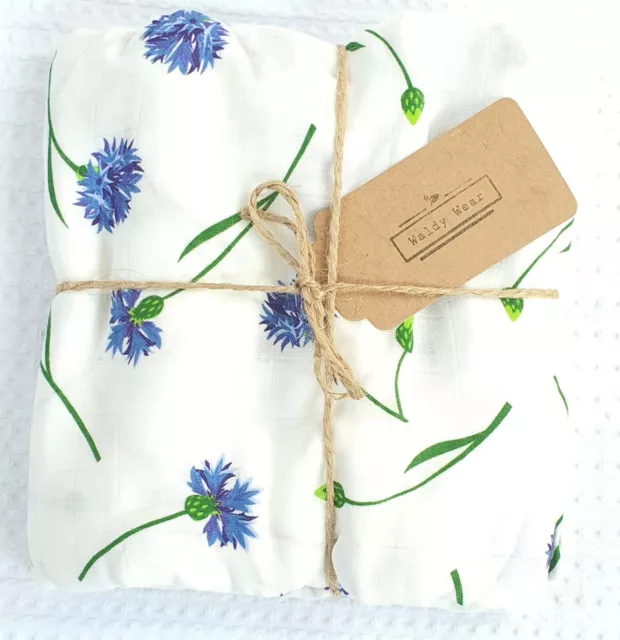 XL Bamboo Muslin Baby Swaddle Summer Blue Flower Blanket