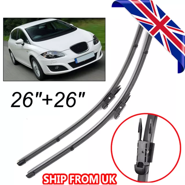 For Seat Leon 2005-2012 Front Windscreen 26" 26" Flat Wiper Blades Set LH RH