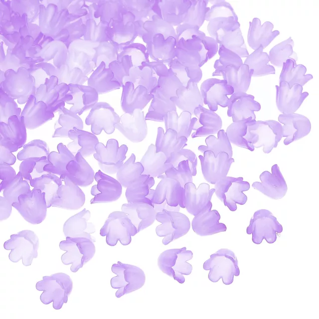 300Pcs 0.3x0.4" Acrylic Frosted Flower Beads Flower Bead Caps, Purple