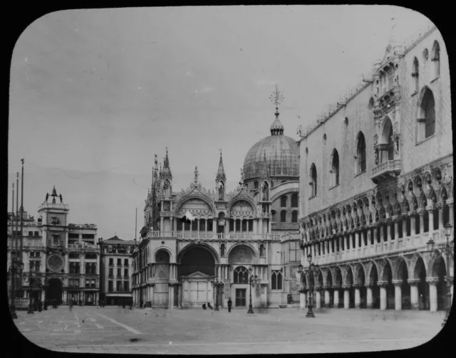 ANTIQUE Magic Lantern Slide ST MARKS VENICE C1900 PHOTO ITALY .. VENEZIA