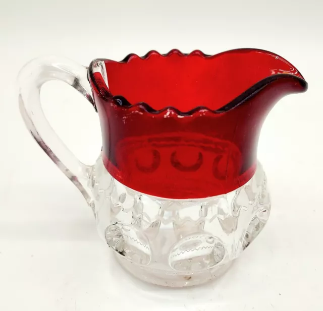 Vintage Kings Crown Ruby Red Flash Thumbprint Glass Creamer 2 7/8 In.