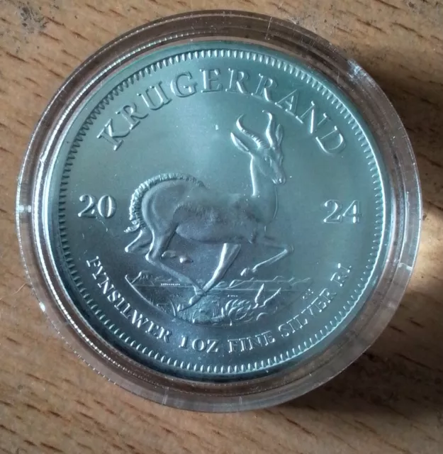 2024 Silver Fynsilwer 1oz Krugerrand Coin South Africa IN CAPSULE.