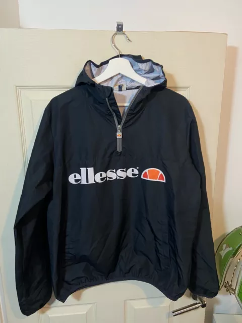 Ellesse Coat Jacket Black Raincoat Pull Over - Size Medium M