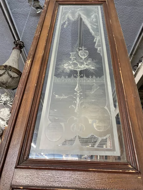 Etched Glass Parlor Door 117x29 Victorian Style  Old European 2