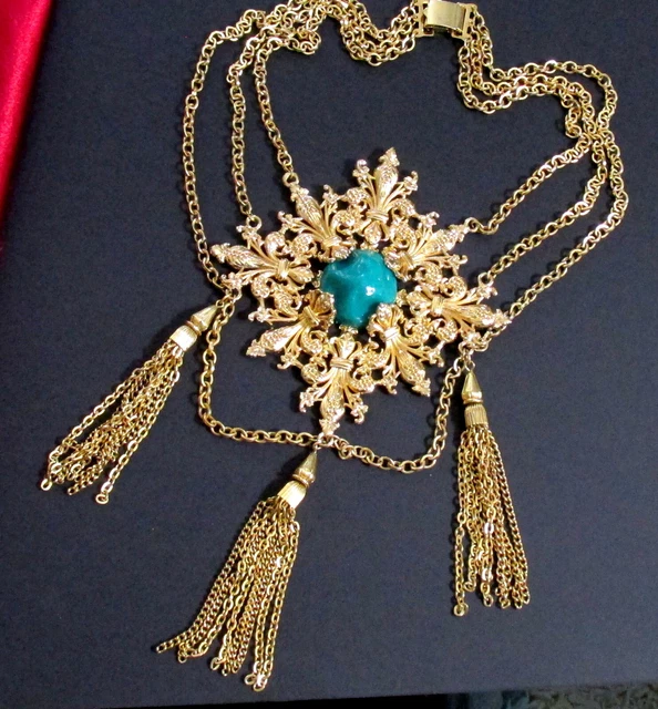 Vtg Runway Napier Faux Jade Gp Multichain Art Nouveau Necklace Pendant Book Pc