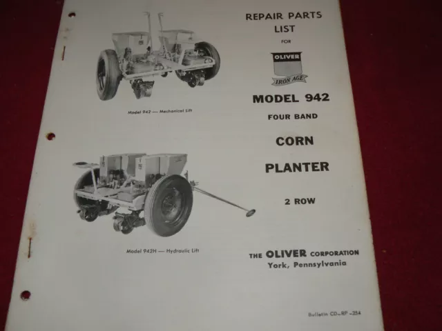 Oliver Tractor Iron Age 942 Corn Planter Dealer's Parts Book