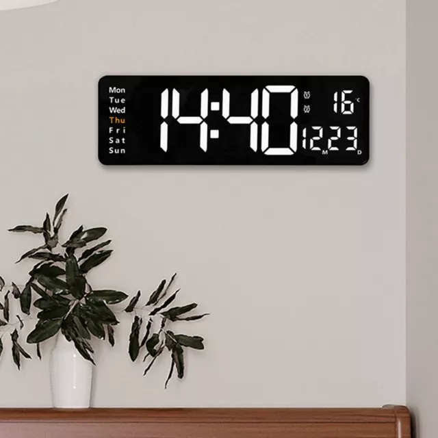 16" Large LED Digital Wall Clock Temperature Date Day Display Alarm Clock USB