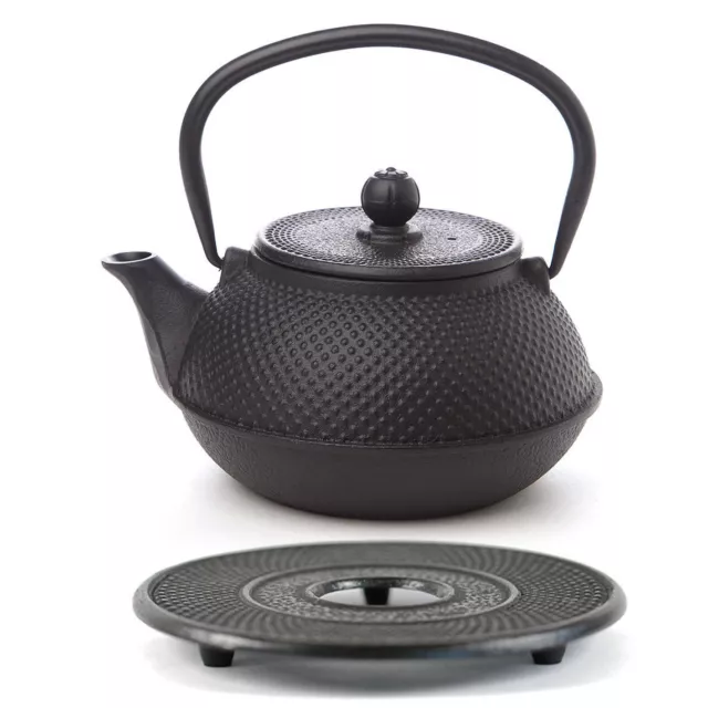 New AVANTI Large Cast Iron Tea Pot 800ml Fine Hobnail Black BONUS TRIVET!