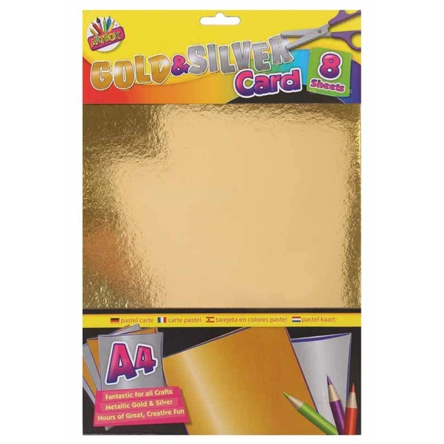 8 X A4 SHEETS GOLD & SILVER MIRROR CARD METALLIC SHINY THICK BOARD