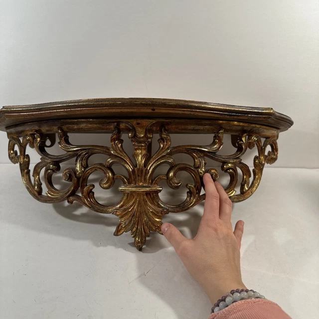 VTG MCM GOLD Ornate Wall Shelf Syroco Dart Burwood Decor 19" Blemish On