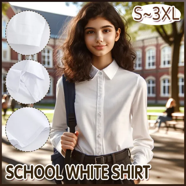Boy Girl Long Sleeve School Cotton Shirt Collared Uniform Kids Casual Work Shirt