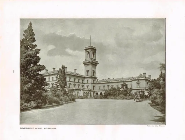 Government House Melbourne Australia stampa immagine antica 1906 TKE #140