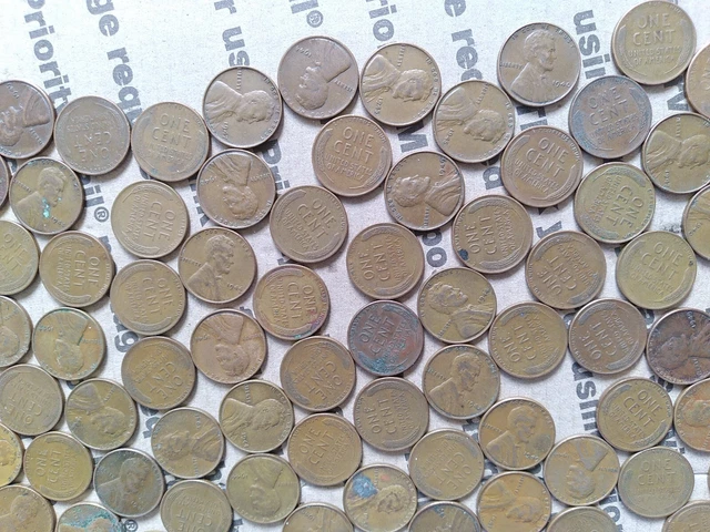 $6.84 copper one cent coins Lincoln Wheat penny lot 1940s pennies pounds P D S 8