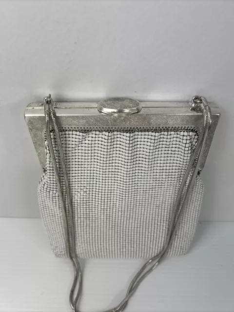 Vintage OROTON white glomesh and silver accents Snakechain Clutch fits iphone 2