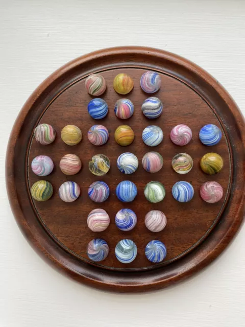 Antique Handmade Glass Marbles (German?) Antique Solitaire Board