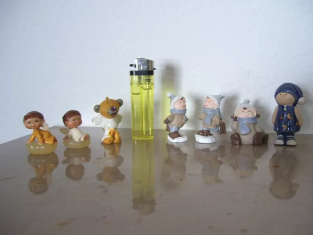 7 kleine Figuren Mix Kinder Bär Engel Resin Keramik Miniatur Deko mini so süß