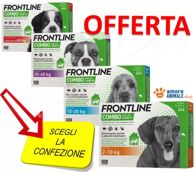 Frontline Combo Cane - 3 pipette per cani  2-10 / 10-20 / 20-40 / oltre 40 kg