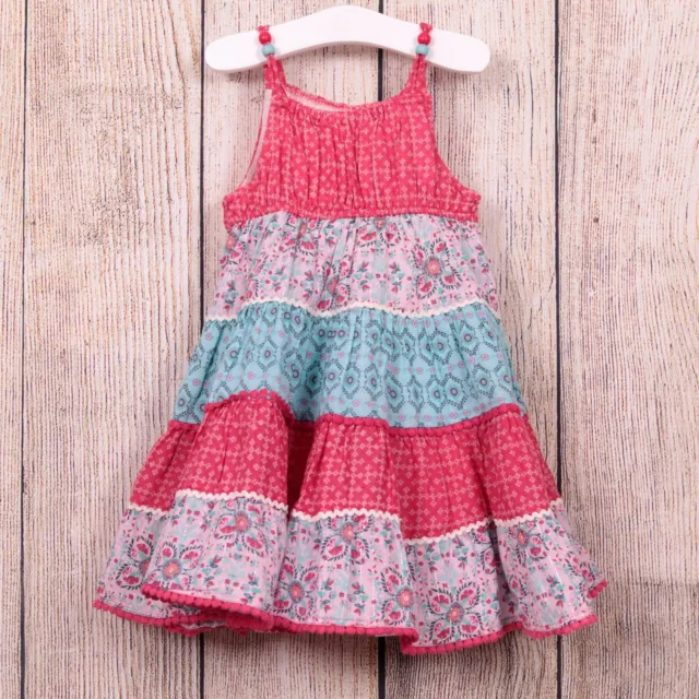 12-18 Month Girl's Lined Pink Floral Paisley Tiered Summer Dress EUC Combine P&P