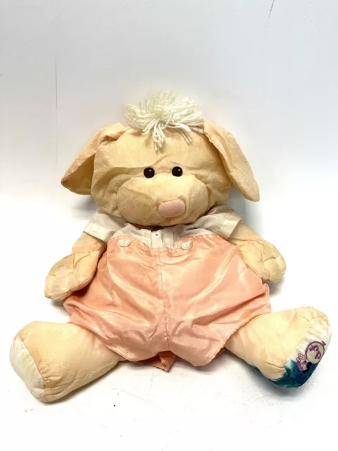 Vtg 1986 Fisher Price Puffalump Bear Cub  Peach Romper Plush Stuffed Stained