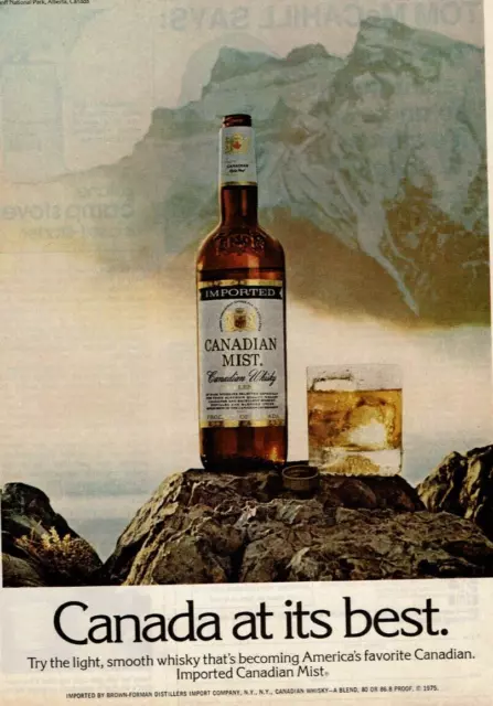 1975 Vintage Print Ad Canada at its best Canadian Mist Whisky Mountains