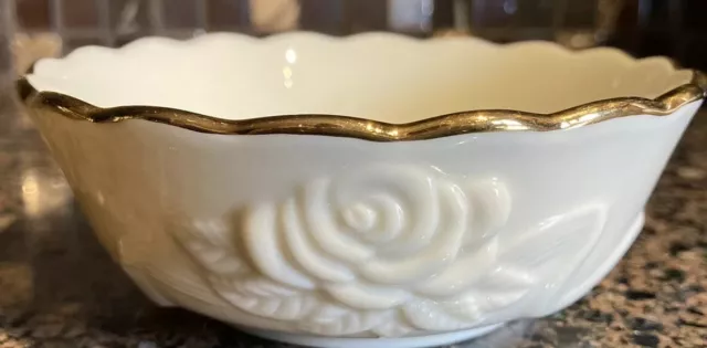 Lenox Embossed Rosebud Bowl 24K Gold Trim for Nuts and Candy