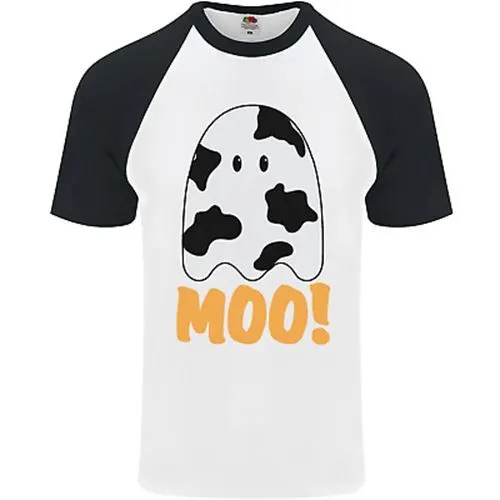 Moo Divertente Mucca Fantasma Halloween Inquietante DA UOMO S/S Baseball T-Shirt