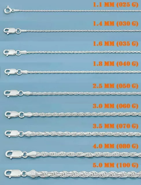 Solid 925 Sterling Silver Italian DIAMOND CUT ROPE CHAIN Necklace Bracelet Italy