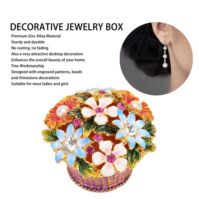 Flower Basket Jewelry BoxVintage Hand Painted Metal Trinket Box W/ Rhinestones♡
