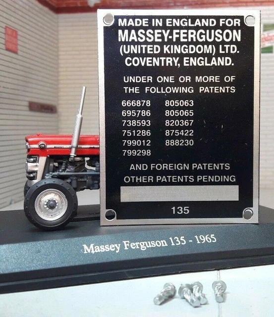 Fits Massey Ferguson MASSEY VINTAGE Tractor Commission Plate 11 Patents
