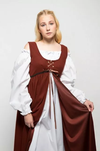 Medieval Dress, Renaissance Peasant Gown w/ White Chemise 2pc Costume Ren Faire