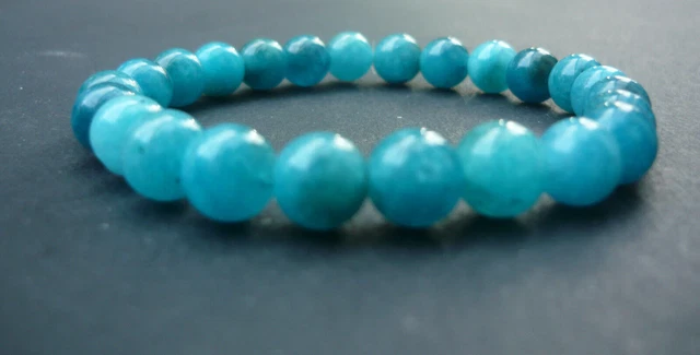 Bracelet Perles Apatite Fait Main - Sur Mesure - Homme Ou Femme - Bleu Naturel