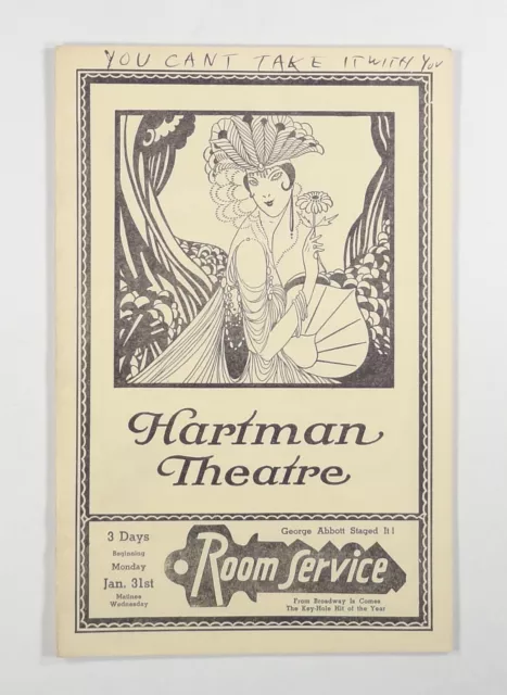 1937 Playbill "YOU CAN'T TAKE IT WITH YOU" Hartman Theatre DONALD FOSTER {a}