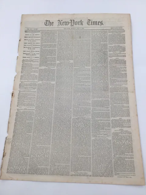 The New York Times July 3rd 1865 Vintage Newspaper Antique