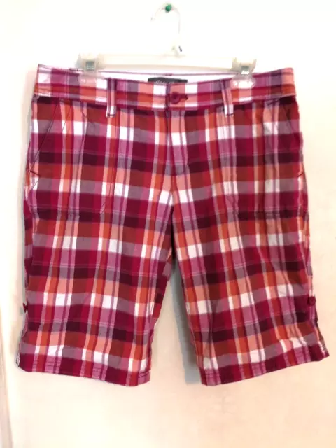 Eddie Bauer Womens Shorts 10 Red White Purple Pink Khaki Chino Bermuda Plaid