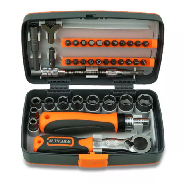 Professional 38 PCS Ratchet Spanner Socket Set 1/2" 1/4" 3/8" Tool Kit Wrench