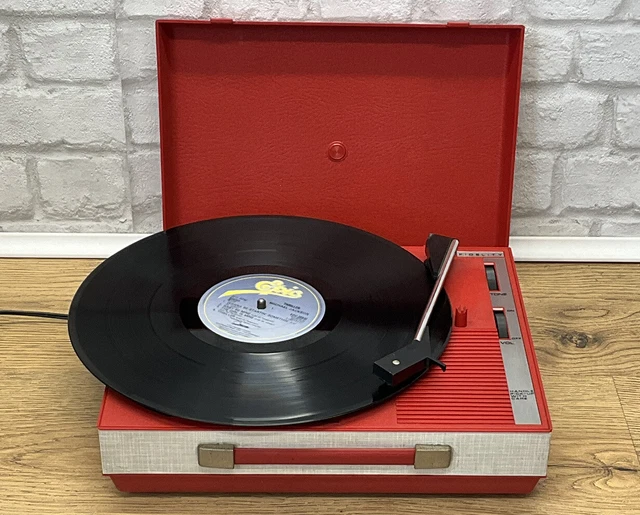 VINTAGE FIDELITY TURNTABLE Record Player Portable Red Retro H.F. 42