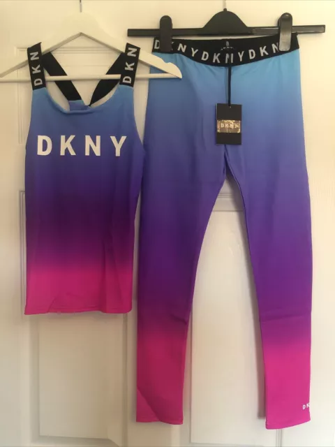 Top sportivo e leggings per ragazze Dkny taglia 12a abiti firmati extra small