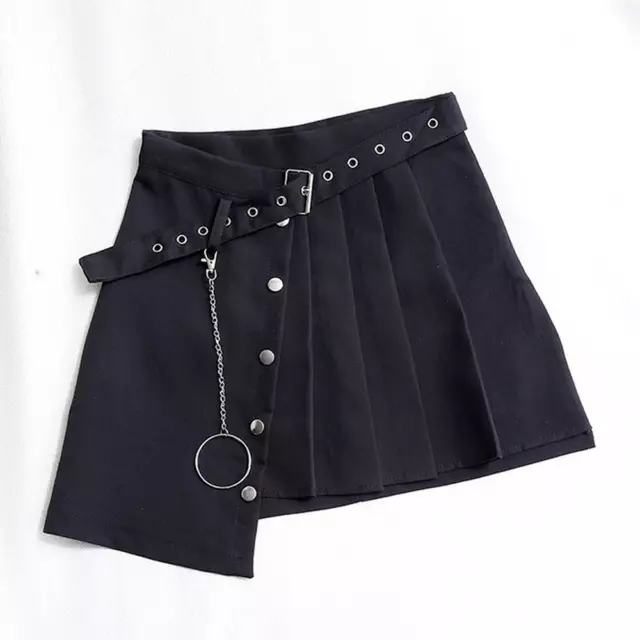 Women Girl Punk Gothic Skirt Chain Pleated Asymmetric Irregular Japanese Mini