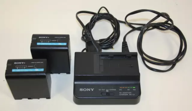 Cargador de batería/fuente de alimentación SONY BC-U1 con 2 baterías de iones de litio BP-U60, usado