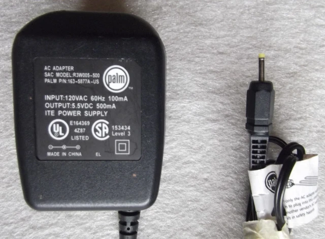 Palm One R3W005-500 Tungsten E / Zire 31 AC Power Adapter Charger 5.5VDC 500mA.