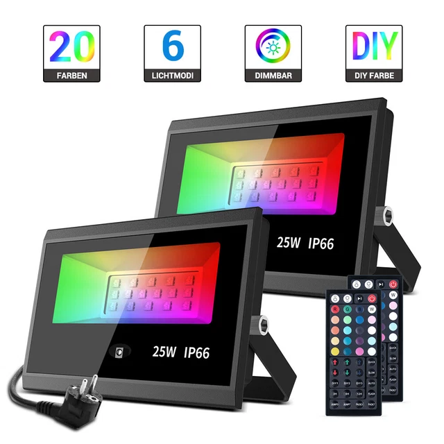 2x LED Strahler RGB Fluter Flutlicht Gartenstrahler 25W Scheinwerfer Außenlampe